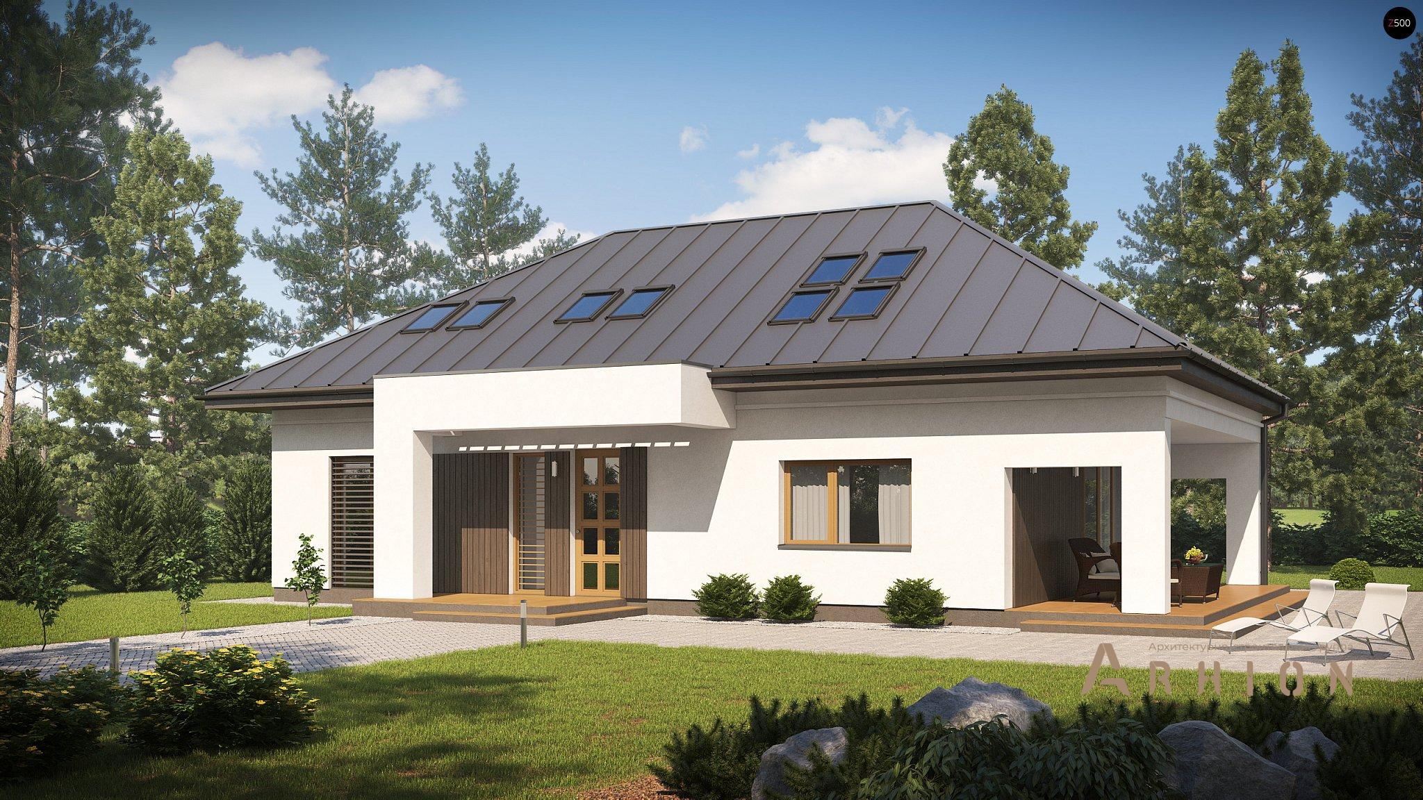 2. Проект одноэтажного дома в современном стиле с четырехскатной, Z85 C, площадью - 195 кв c мансардой, терассой